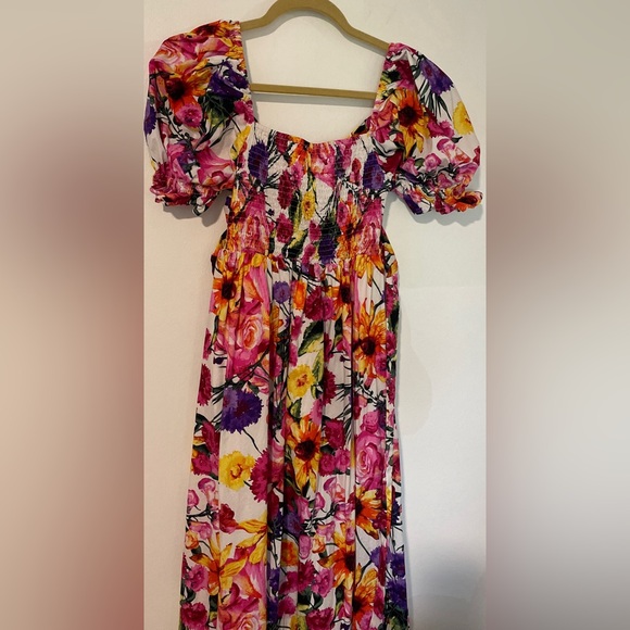 Buddy Love Pink and Orange Ruched Puff Sleeve Sundress - Picture 2 of 7